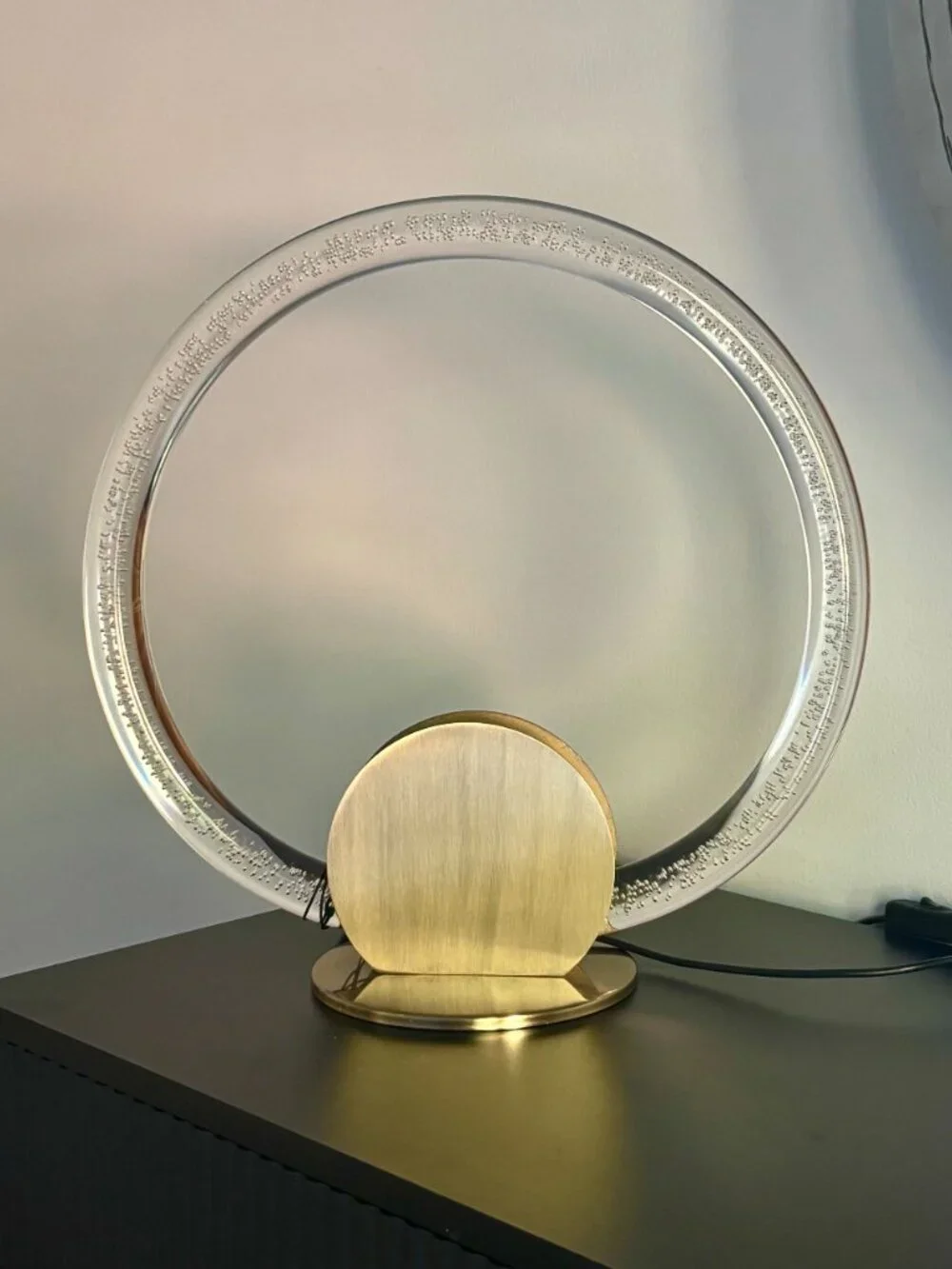 Luxe Habitat Modern Minimalist Lamp Clear Acrylic Ambient LED Brushed Brass NEW